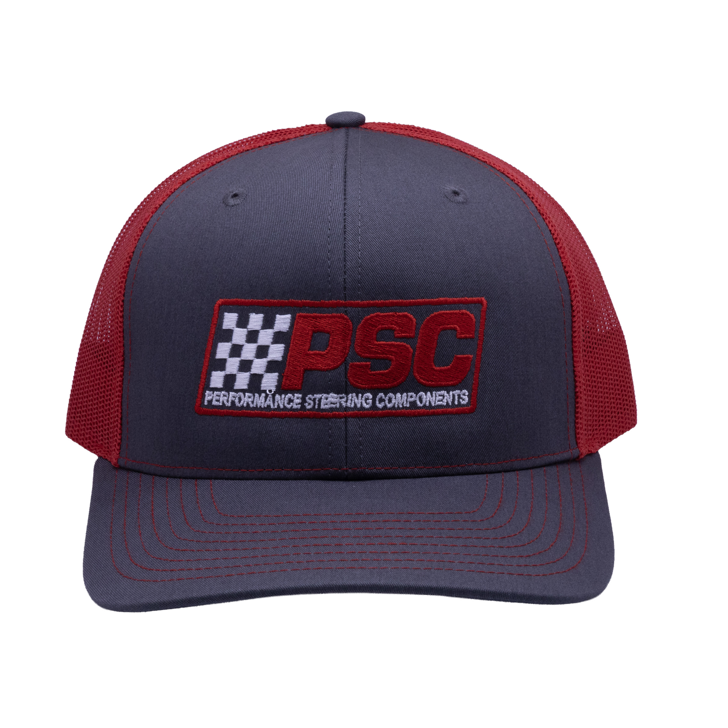 Gray and red cap with PSC Performance Steering Components logo on a white background