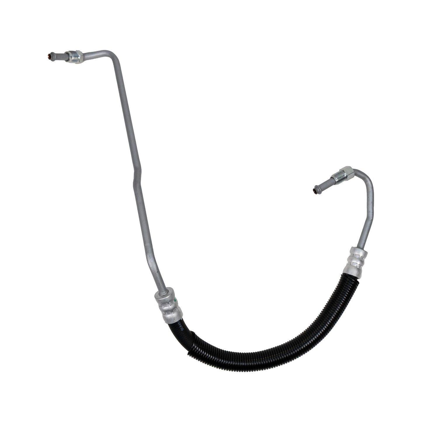 Pneumatic hose with metal connectors on a white background