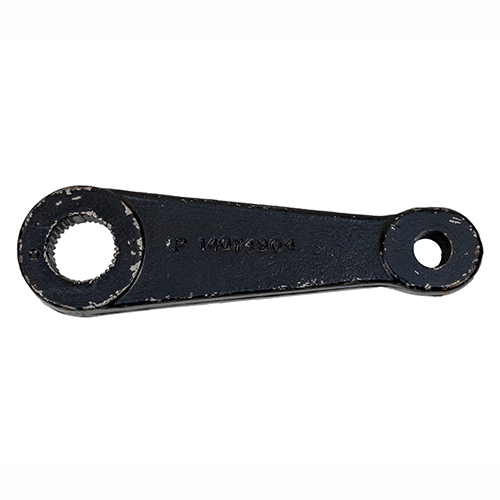 Overhead shot of the flat side of a PA501 pitman arm on a white background.