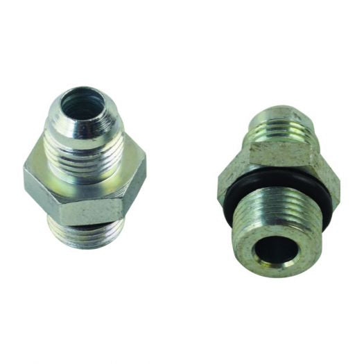 Two metal plumbing connectors on a white background