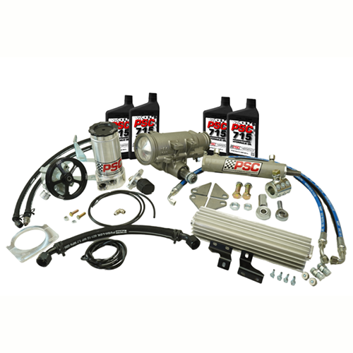 PSC fuel system components including a pump, hoses, and bottles on a white background
