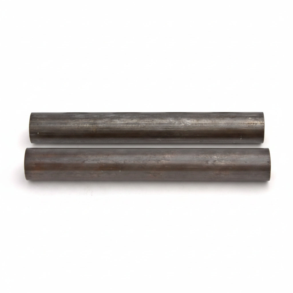 Two cylindrical metal rods on a white background