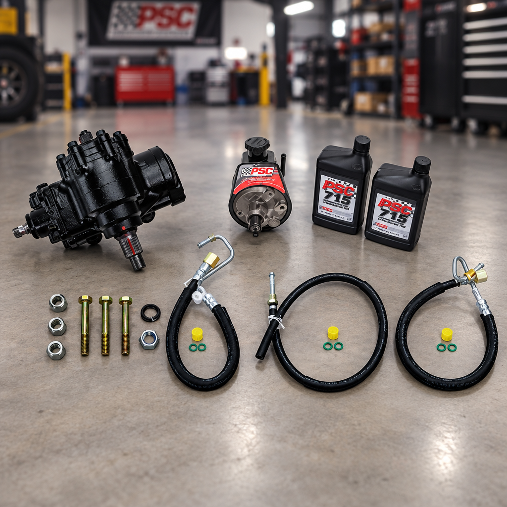 Automotive parts including a black distributor, spark plugs, and hoses on a white background.