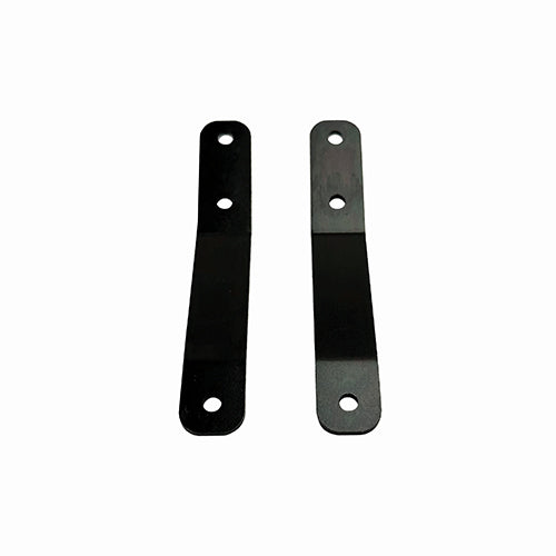 Two black metal brackets on a white background