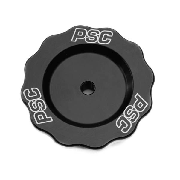 Black circular Remote Reservoir Baffled Cap with 'PSC' branding on a white background