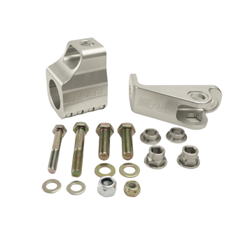 Metal mechanical components including brackets and bolts on a white background