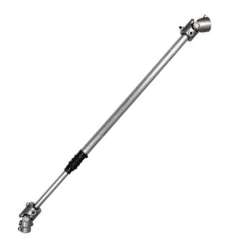 Steel Borgeson steering shaft for 1972-1975 Jeep CJ to connect factory column to steering box on a white background. 
