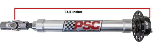 PSC performance Aluminum XR Series Steering Column with measurement label on a white background