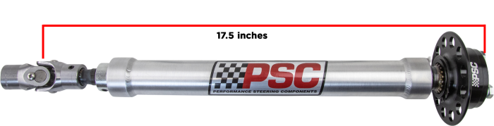PSC performance Aluminum XR Series Steering Column with measurement label on a white background