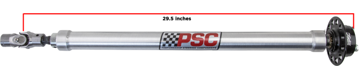 PSC performance Aluminum XR Series Steering Column with measurement label on a white background