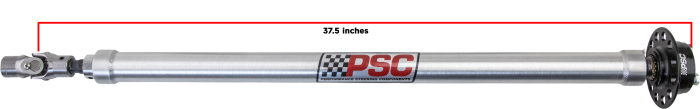 PSC performance Aluminum XR Series Steering Column with measurement label on a white background