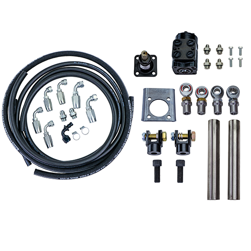 PSC full hydraulic accessory kit with orbital, mount, clevis ends, tie rod ends, steering column and steering stem on a white background. FHA125-B