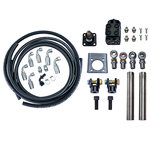 PSC full hydraulic accessory kit with tie rod ends, clevis ends, steering column, orbital, mount and steering stem on a white background. FHA160-B