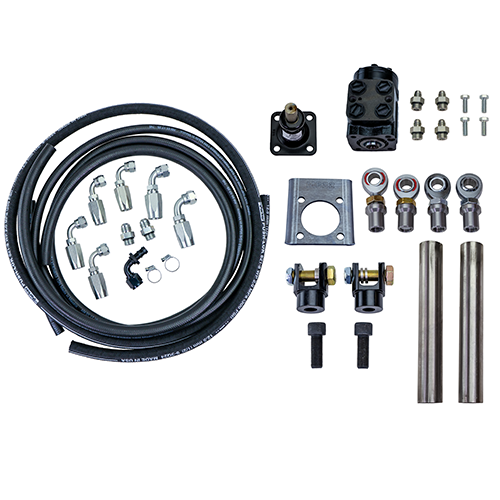 PSC full hydraulic accessory kit with orbital, mount, tie rod ends, clevis ends, steering column and steering stem on a white background. FHA200-B