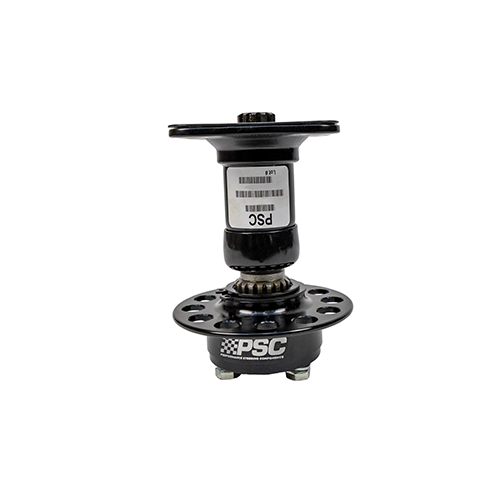 Black metal steering column with quick release featuring PSC branding on a white background.