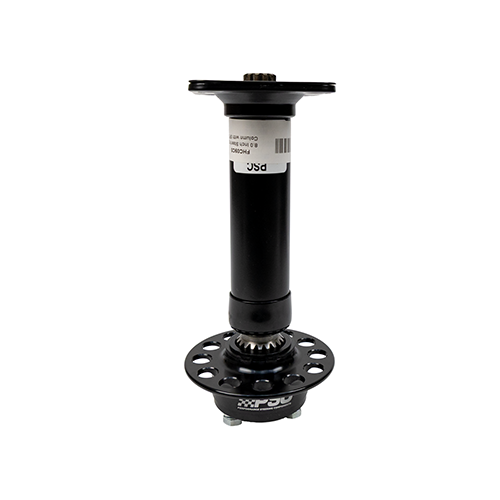 Black metal steering column and quick release with PSC branding on a white background. 