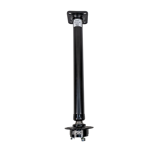 Black metal steering column with PSC branding and a quick release installed on a white background