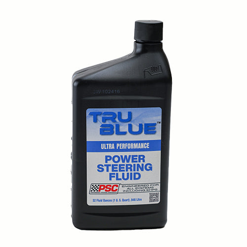 PSC 8061 TRU BLUE Ultra Performance Power Steering Fluid, one-quart black plastic bottle with blue and white label featuring the PSC logo and engineered-for-all-systems designation.