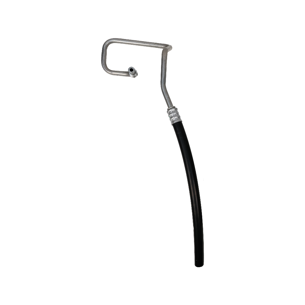 Black oil dipstick with metal handle on a white background