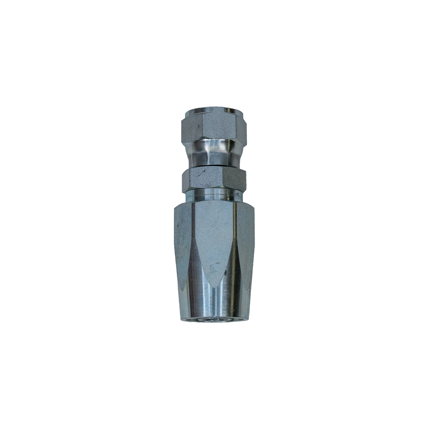 Chrome metal fitting on a white background
