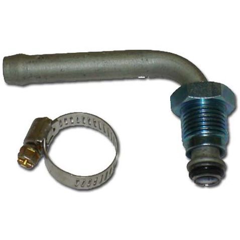 Metal hose fitting with clamp on a white background
