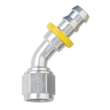 Metal fitting with a yellow band on a white background