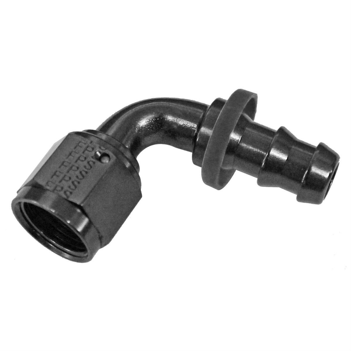 Black metal elbow fitting on a white background