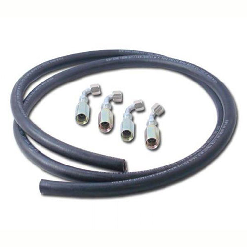 Set of black rubber hoses with metal connectors on a white background