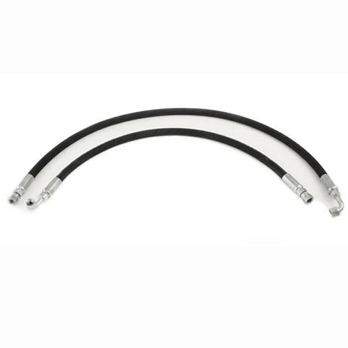 Steering hoses with attached metallic connectors on a white background.