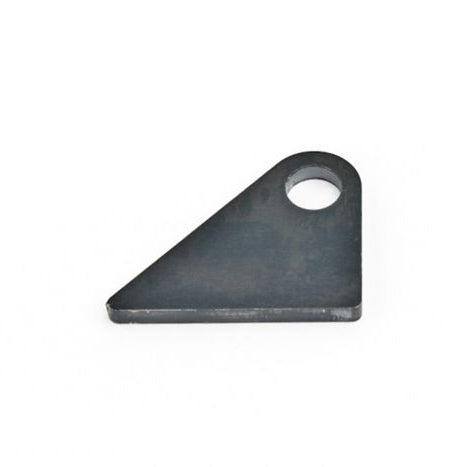 Metal triangular bracket with a hole on a white background