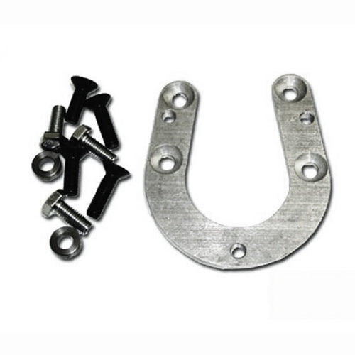 Metal horseshoe with bolts and washers on a white background