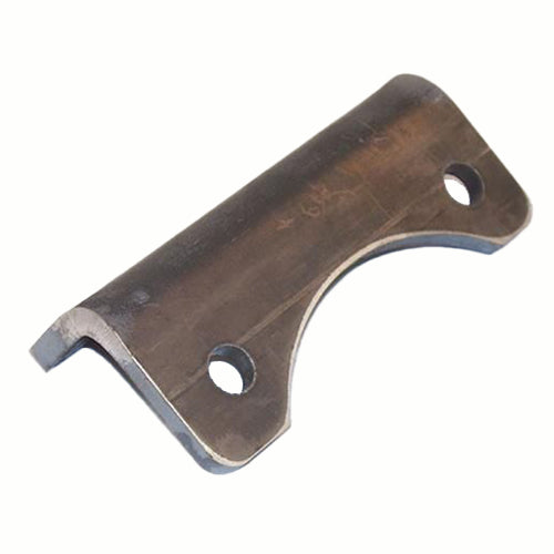 Curved steel mounting bracket with two precision-drilled holes, designed for secure attachment in hydraulic or steering component assemblies, shown on a white background.