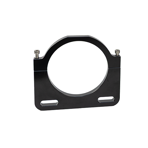 Black anodized finish steering reservoir clamp on a white background. 