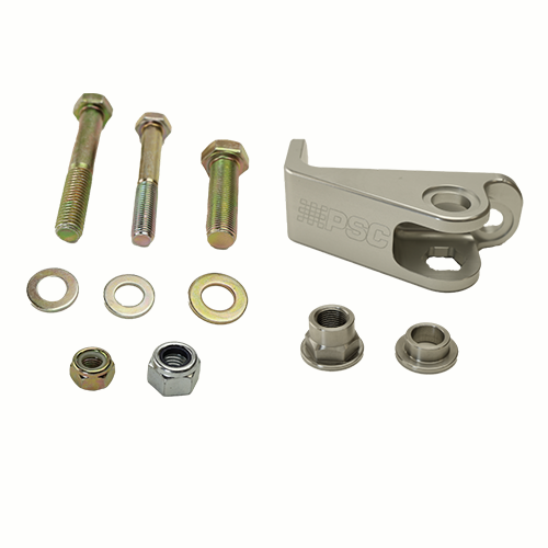 Mechanical parts including bolts, washers, and a clip on a white background