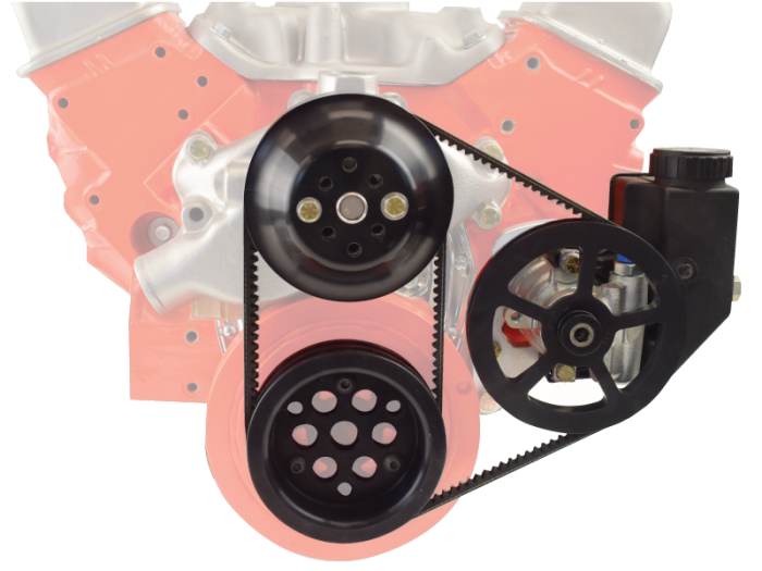Engine belt and pulley system on a white background