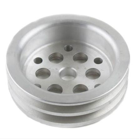 Silver PSC 5.5" Diameter Dual Groove V-Belt Crankshaft Pulley on a white background. 