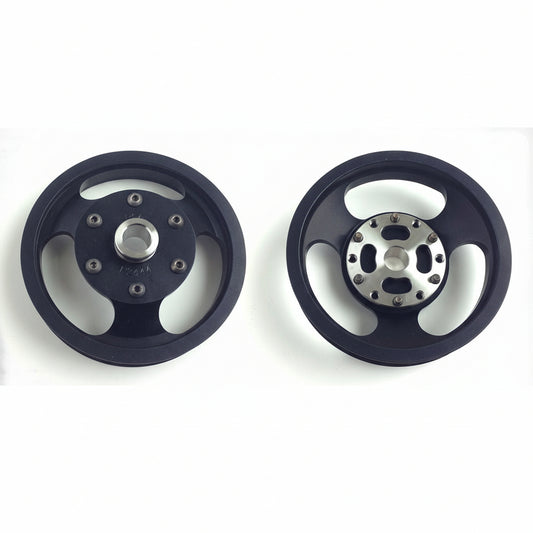 Two 6-inch underdrive pulleys on a white background with PSC branding.