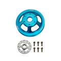 Blue PSC PP2466 DuraMax power steering pulley displayed with a slotted spacer plate and six mounting bolts on a white background.