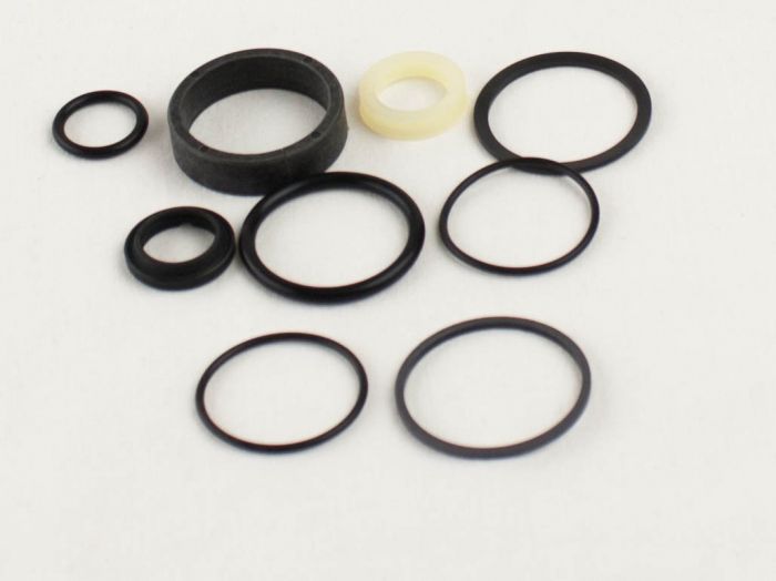 Set of black and white O-rings on a white background