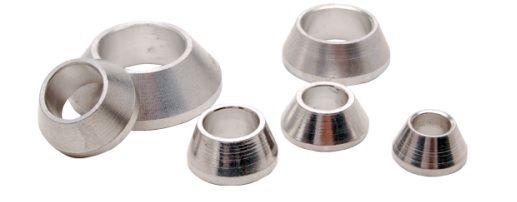 Set of metallic cone-shaped objects on a white background