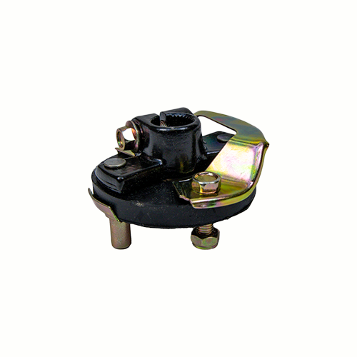 Steel coated steering coupler with  hardware on a white background. 