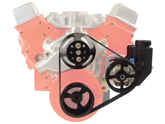 Block Mount Power Steering Kit - 1:1 Pulley Ratio - SBC Short Water Pump