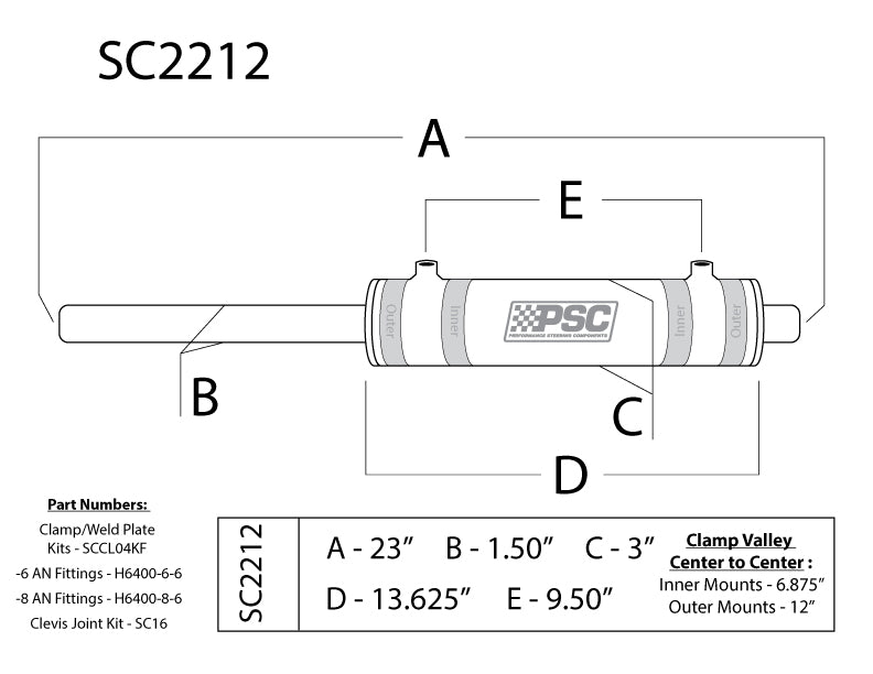 Technical diagram of a PSC exhaust system component with labeled dimensions and part numbers.