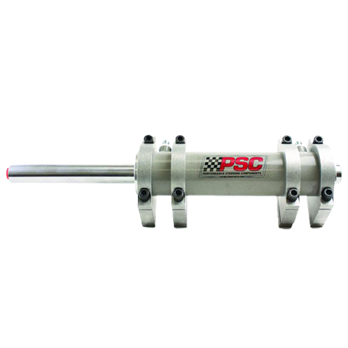 Metallic cylindrical steering ram with PSC branding on a white background.