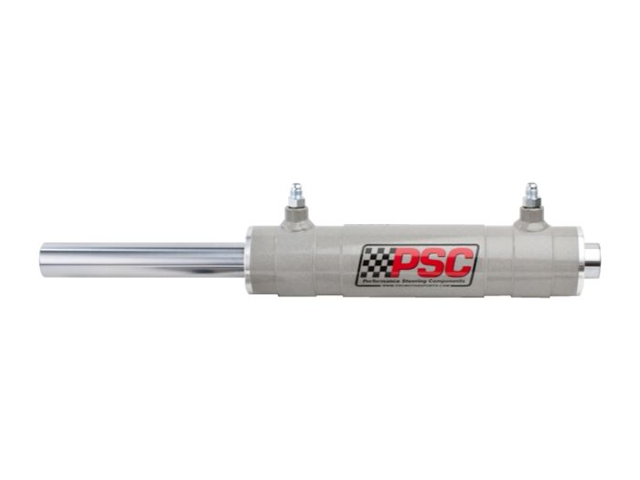 Photo of a dual-ended steering assist cylinder recommended for 40 inch and larger tires on a white background.