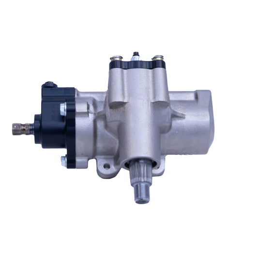 A metal automotive pump assembly with a silver body and a black electrical connector, isolated on a white background.