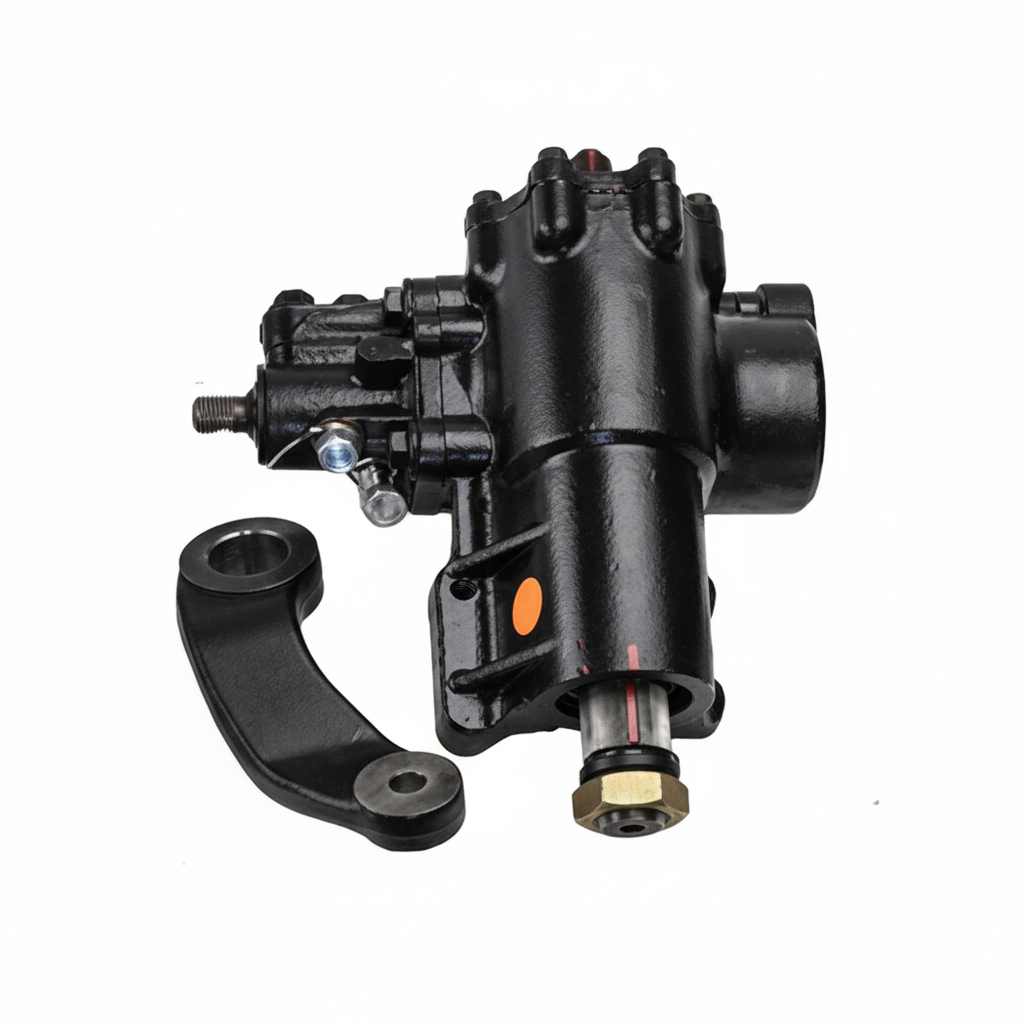  Big Bore XD®‑JL Cylinder Assist®  black steering gear and pitman arm for Jeep JL and Gladiator JT on a white background. 