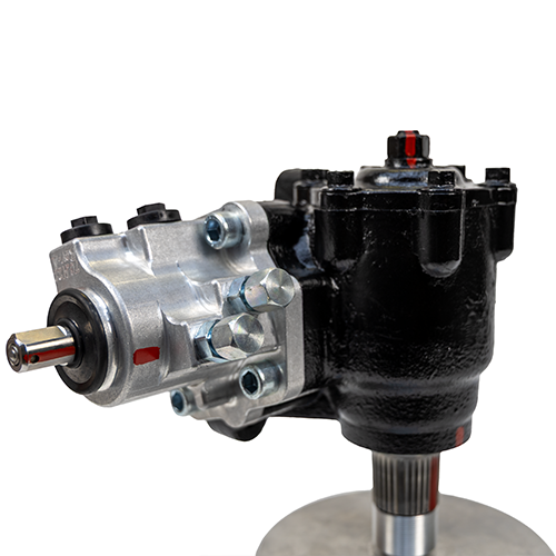 PSC steering gear for Ford F250/F350 for years 2007-2024 angle 3 shown on a display base with a white background. SG754R