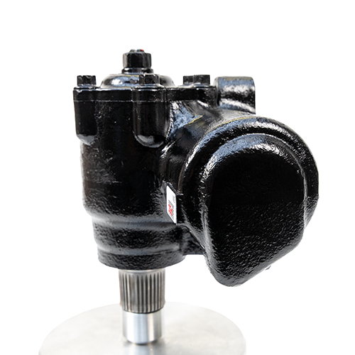 Ford Super Duty F250/F350 PSC Big Bore XD® steering gear for year 2007-2024 angle 5 shown on a display base with a white background. SG754R