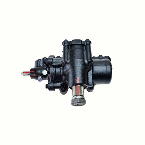 Black mechanical steering gear on a white background.